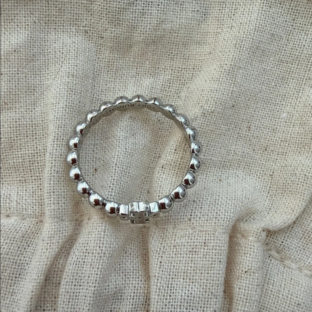 Tory Burch Silver Beaded Logo Ring